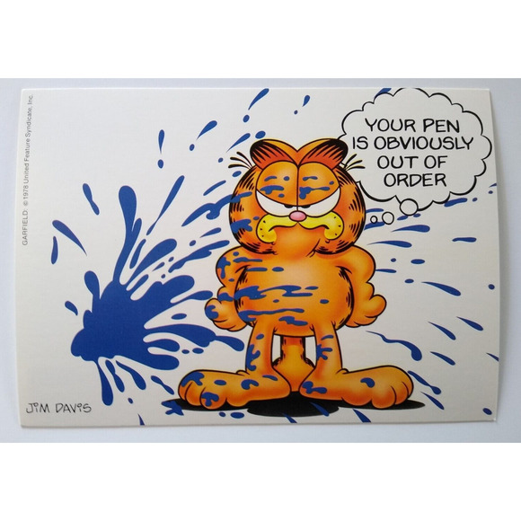 Garfield Cat Postcard Ink Stain Orange Kitten Jim Davis 1978 Continental Unused - Picture 1 of 2